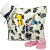 Large Beach Tote Bag Women Waterproof Sandproof Pineapple Zipper Beach Tote Bag Pool Gym Grocery Travel with Wet Pocket