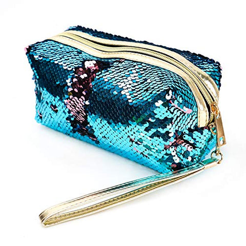 Buorsa Fashion Double Color Reversible Magical Sequins Handbag Glitter Pencil Case Cosmetic Bag