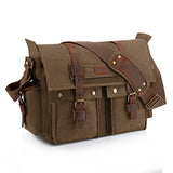 Kattee Unisex's Classic Military Canvas Shoulder Messenger Bag Leather Straps Fit 16" Laptop
