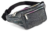 Festival Rave 80s Holographic Black Gravel Fanny Pack Waist Belt Bag For Women, Girls (Black