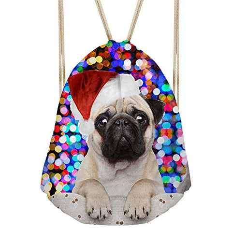 Bigcardesigns Drawstring Backpack Christmas Dog Rucksack Shoulder Outdoor Bag