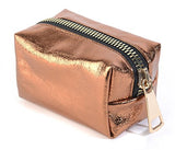 Nicole Miller Metallic Oversized Gold Zipper Makeup Pouch For Women And Adults in Bronze