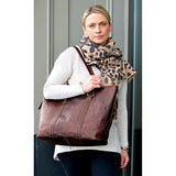 Jack Georges Voyager Shopper Zip Top Tote Bag, Leather Handbag in Brown
