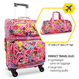 Bixbee Kids Luggage and Duffle Bag Set, Kids Suitcase & Overnight Bag for Girls and Boys with Pockets, Durable Zippers, and Flake Resistant Design in Funtastical Pink - Set of Two