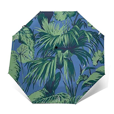 NiYoung Green Banana Leaf Print Travel Sun&Rain Windproof Umbrella, Lightweight Compact Automatic Umbrellas Golf Umbrellas for Kids Women Men, Umbrella for Summer Gifts