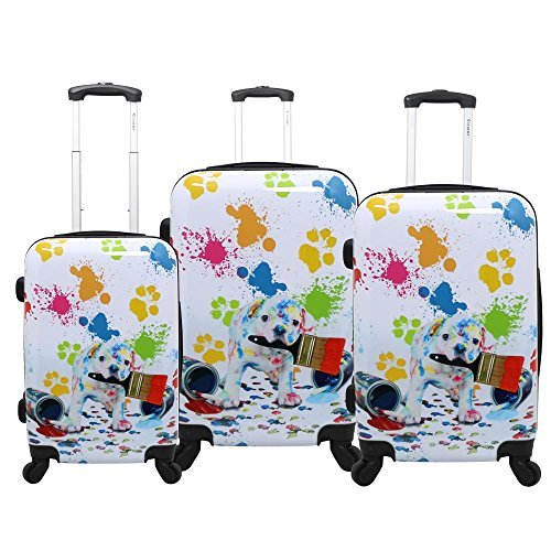 Chariot Doggie 3-Piece Expandable Hardside Lightweight Spinner Luggage Set, Paint