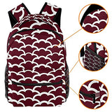 LORVIES Red And White Japanese Wave Motif Lightweight School Classic Backpack Travel Rucksack for Girls Women Kids Teens