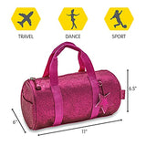 Bixbee Kids Duffle Bag, Dance Bag & Travel Bag for Sports, Gymnastics and Ballet with Adjustable Strap, Zippers, Pockets, and Flake-Resistant Glitter - Overnight Bag in Ruby Raspberry.