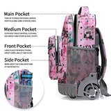 Tilami Rolling Backpack 16 Inch School College Travel Carry-on Backpack Boys Girls, Pink Butterfly Paris