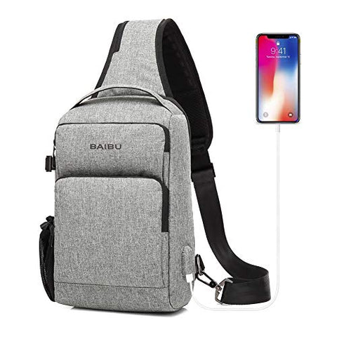 Mens Sling Bag Backpack Shoulder Sports Chest Crossbody Bag Lightweight Daypack with Charging
