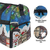 Travel Tote Luggage Weekender Duffle Bag, Colorful Snow Snowman House Christmas Tree City Large