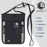 Venture 4th Passport Holder Neck Pouch With RFID Blocking – Concealed Passport Wallet (Black)