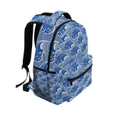 Stylish Vintage Japanese Waves Backpack- Lightweight School College Travel Bags, ChunBB 16" x 11.5" x 8"