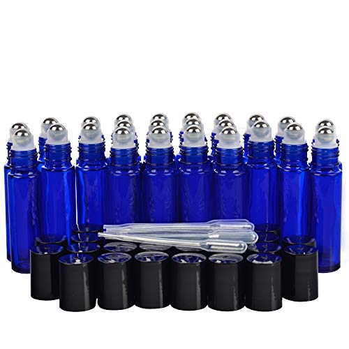 24 Pack,10 Ml Blue Glass Roller Bottle Bottles With Removable Stainless Steel Roller