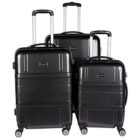 Bugatti 3 Piece Hard Luggage Set, Black, One Size