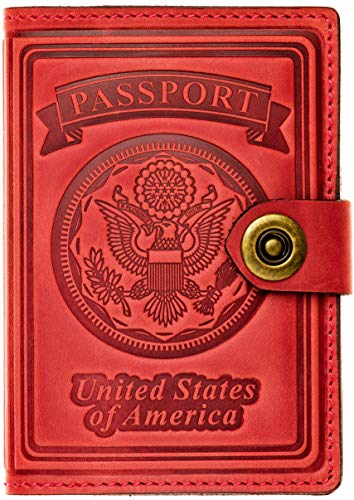 Villini - Leather RFID Blocking US Passport Holder Cover ID Card Wallet - Travel Case (Red Vintage)