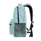 Stylish Japanese Seigaiha Waves Backpack- Lightweight School College Travel Bags, ChunBB 16" x 11.5" x 8"