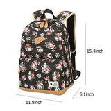 ABage Cute Casual Bag Floral Canvas Backpack College Book Bag Travel Daypack, Black1