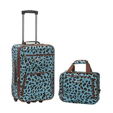 Rockland Rio Upright Carry-On & Tote 2-Piece Luggage Set - Blue Leopard
