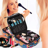 NiceEbag Travel Makeup Bag Cosmetic Bag for Women Girls Professional Train Case Nylon Cosmetic Storage Organizer with Removable Dividers for Cosmetics Make Up Tools, Large & Cute & DIY, Rose