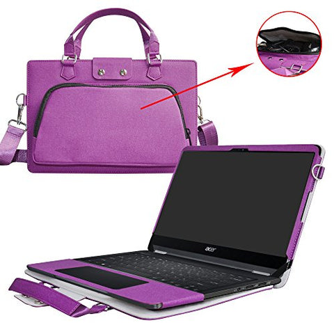 Spin 7 Case,2 in 1 Accurately Designed Protective PU Leather Cover + Portable Carrying Bag for 14" Acer Spin 7 SP714-51 Series Laptop,Purple