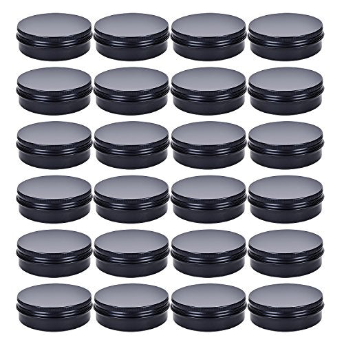 TMO 4 oz. Aluminum Tins Container 24 Pack Round Screw Lid Containers Jars Metal Storage Tin Jars Aluminum Tin Cans Food Tins Travel Tins,Black