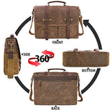 Mens Messenger Bag 15.6 Inch Waterproof Vintage Genuine Leather Waxed Canvas Briefcase Large Satchel Shoulder Bag Rugged Leather Computer Laptop Bag, Brown