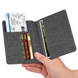 Fintie Passport Holder Travel Wallet RFID Blocking Fabric Card Case Cover, Denim Charcoal/Brown