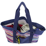 Eastsport Mesh Tote Beach Bag, Indigo/Printed Stripe Mesh
