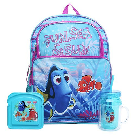 Finding Dory Backpack Back To School Lunch Bundle - 16" Cargo Backpack, Water Bottle And Sandwich