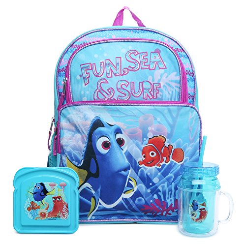 Finding Dory Backpack Back To School Lunch Bundle - 16" Cargo Backpack, Water Bottle And Sandwich