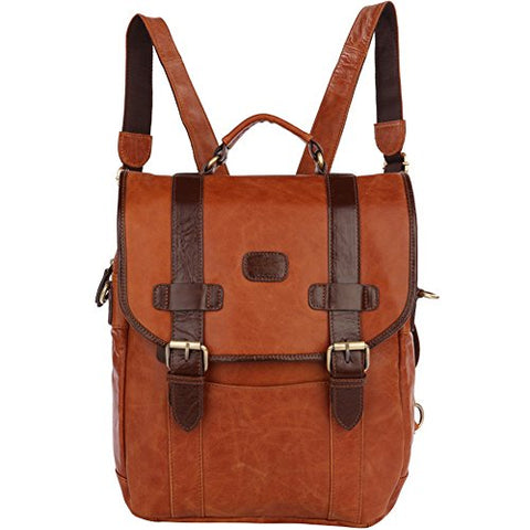 Berchirly Mens Real Cow Leather Laptop Backpack 14 Inch Travel Rucksack Brown
