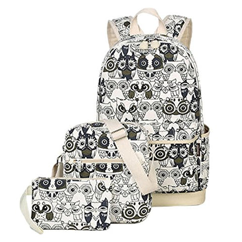 ABage Girl's School Backpack Set 3-Piece Canvas Bookbags Travel Laptop Backpacks, Black