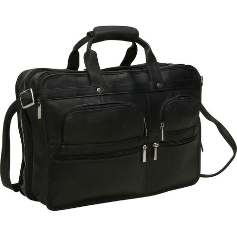 David King Multi-Pocket Expandable Leather Laptop Bag