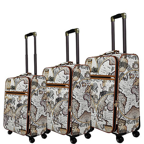 Chariot Map 3-Piece Luggage Set Brown