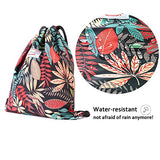 Alpaca Go Drawstring Bag Water Resistant Floral Leaf Lightweight Gym Sackpack for Hiking Yoga Gym Swimming Travel Beach (B - Black)