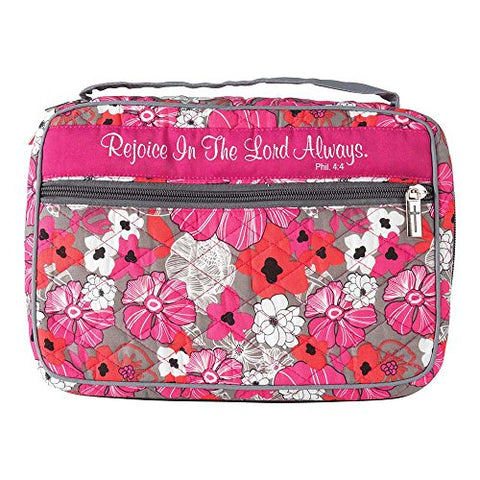 Rejoice In The Lord Always Pink Floral Quilted Cotton Thinline Bible Cover Case