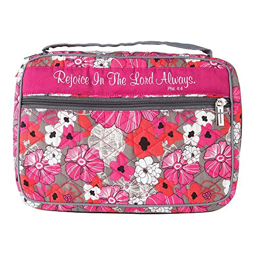Rejoice In The Lord Always Pink Floral Quilted Cotton Thinline Bible Cover Case