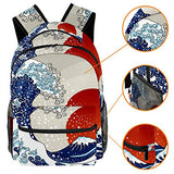 LORVIES Ancient Japanese Wave Illustration Boys Girls Backpacks Camping Daypack School Shoulder Bags