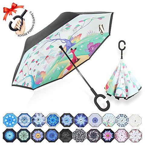 ZOMAKE Double Layer Inverted Umbrella Cars Reverse Umbrella, UV Protection Windproof Large Straight