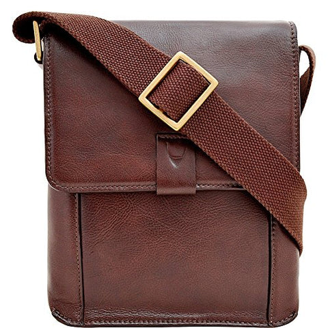 Hidesign Aiden Small Leather Messenger Cross Body Bag, Brown