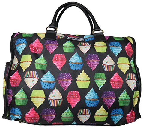 Betsey Johnson Large Nylon Weekender Duffel Bag, Black/Cupcakes