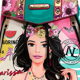 Studded Glossy Neon Floral Backpack with Adjustable Strap