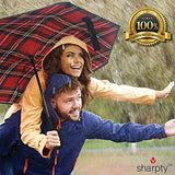 Sharpty Inverted Umbrella, Umbrella Windproof, Reverse Umbrella, Umbrellas for Women with UV Protection, Upside Down Umbrella with C-Shaped Handle (Red Plaid)