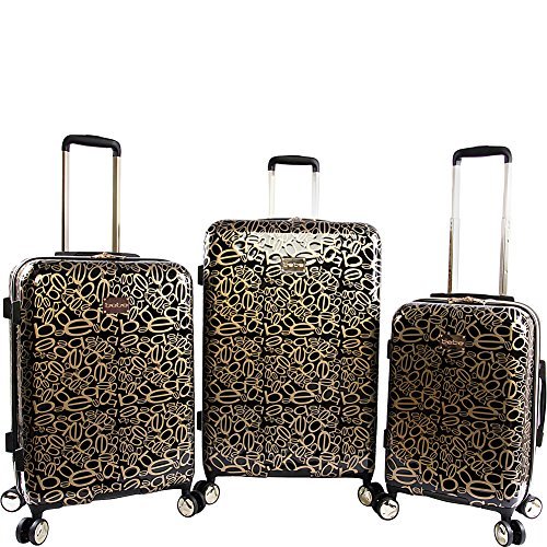 BeBe Women's Annabelle 3 Piece Set Suitcase with Spinner Wheels, Black/Gold