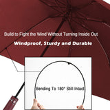 Umbrella Reverse Travel Umbrellas Windproof Compact Folding-Burgundy