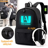 My Hero Luminous Backpack Academia Cosplay with USB Charging Port Bookbag Daypack (Password lock)