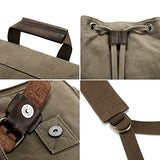 Kattee Men’s Leather Canvas Backpack Large School Bag Travel Rucksack Army Green