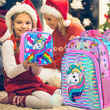 4PCS Unicorn Backpack for Girls, Sequin Prechool Bookbag and Lunch Box