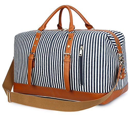 bluboon weekender overnight bag canvas genuine leather travel duffel tote Shop BLUBOON Weekender Overnight Bag Travel W – Luggage Factory
